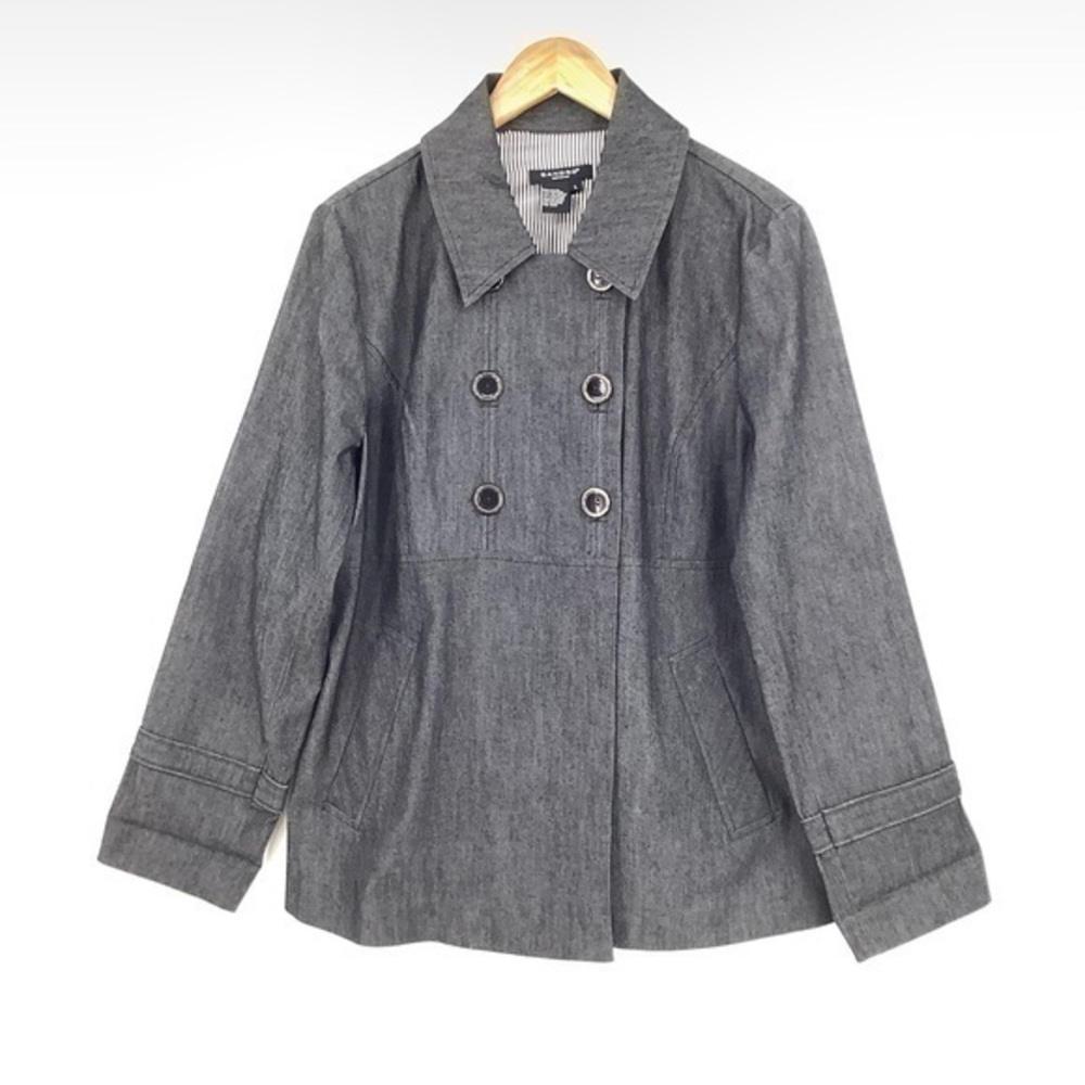 Sandro Sportswear Denim Jacket Double Breasted Size Large Black